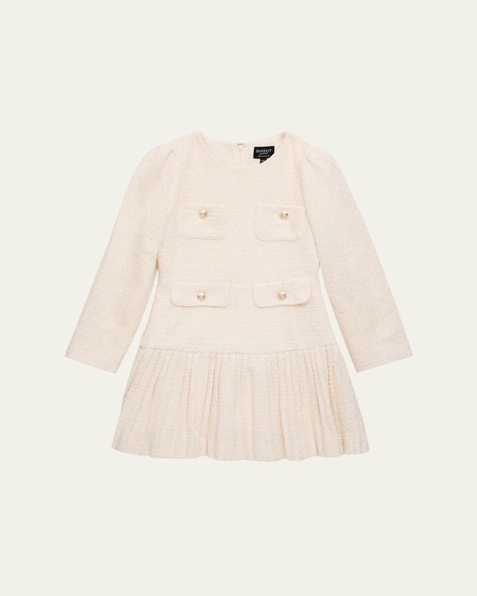 Girl's Renee Pleated Boucle Dress, Size 6-14